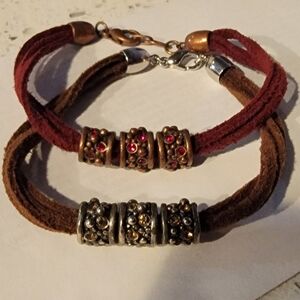 Pandora 2 Piece Suede Brown & Burgundy Bracelet